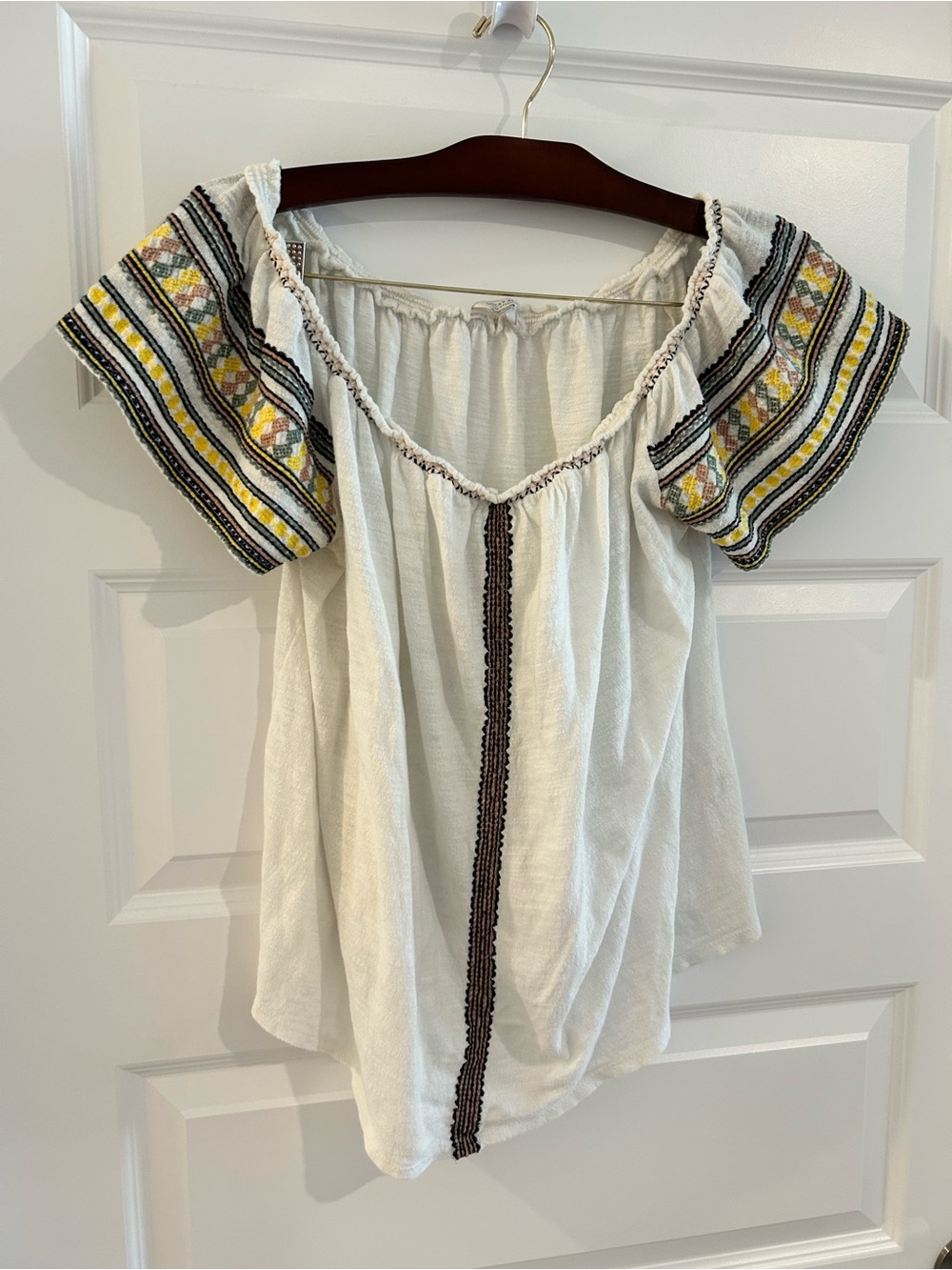 Lucky Brand Embroidered Peasant Top White Size 1X